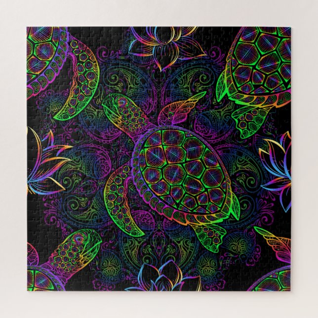 Boho Sea Turtle: Psychedelic Mandala Pattern Puzzle (Vertikal)
