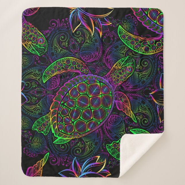 Boho Sea Turtle: Psychedelic Mandala Pattern Sherpadecke (Vorderseite)