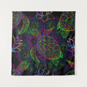 Boho Sea Turtle: Psychedelic Mandala Pattern Wandteppich