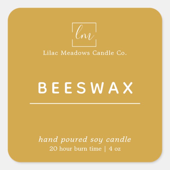 Boho Senf Round Candle Packaging Label Quadratischer Aufkleber (Vorderseite)