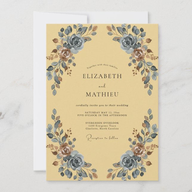 Boho-Senf-Schiefer-Gemalte Hochzeit Einladung (Vorderseite)
