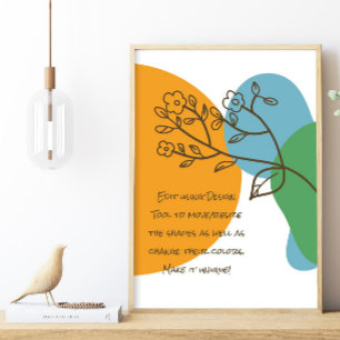 Boho Shapes Simple Lineart Blume Calm Quote Poster
