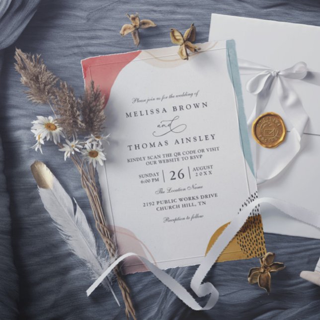 Boho Shapes Tropical Minimalist QR Code Wedding Einladung (Von Creator hochgeladen)