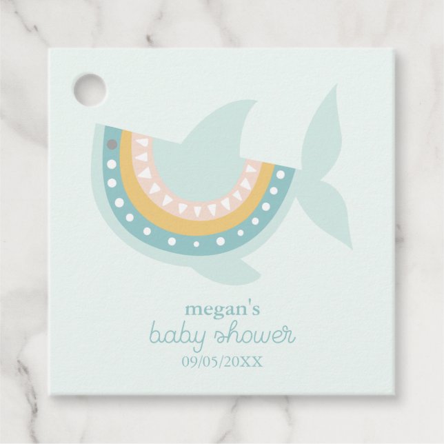 Boho Shark Baby Shower Geschenkanhänger (Vorderseite)