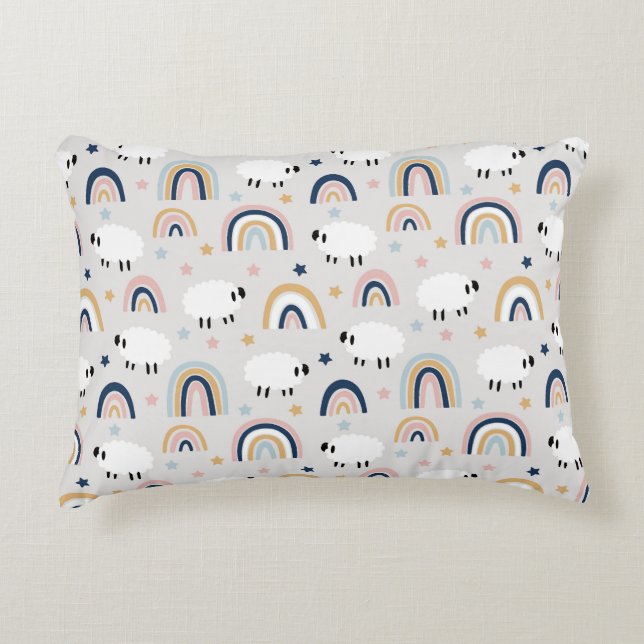 Boho Sheep Rainbow Print Dekokissen (Vorderseite)