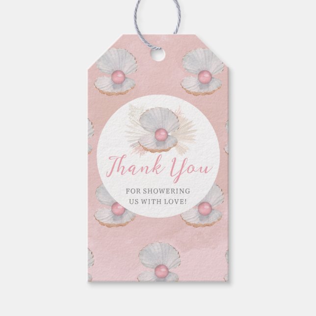 Boho Shell Rosa Perlen-Ocean Baby Shower Geschenka Geschenkanhänger (Vorderseite)