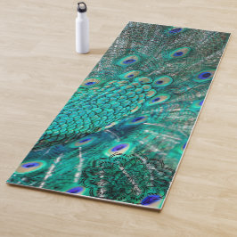 Boho Shimmering Chic Peacock Feather Yogamatte