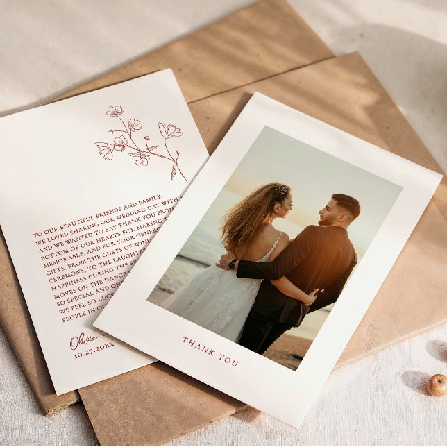 Boho Sienna Terracotta Floral Wedding Dankeskarte (Von Creator hochgeladen)