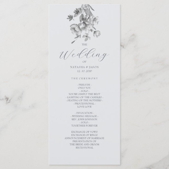 Boho-Silber-Blumen-Hochzeitsprogramm Programm (Vorderseite)