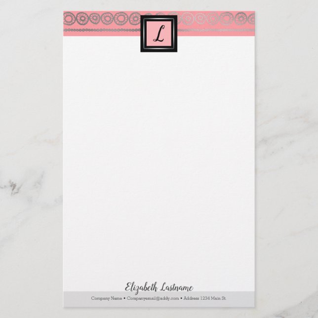 Boho Silver Frame Initial & Name Monogram Statione Briefpapier (Vorderseite)