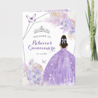 Boho Silver Lila Floral 15 Años Programmvorlage Einladung