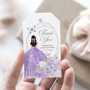 Boho Silver Lila Floral Butterfly Quinceañera Geschenkanhänger