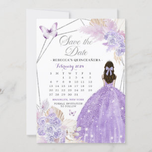 Boho Silver Lilac 15 Años Save the Date Kalender Einladung