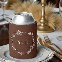 Boho Simple Braune Monogramm-Hochzeit Dosenkühler