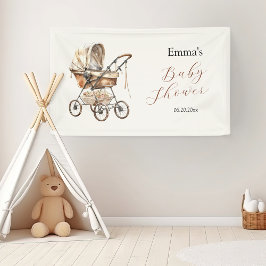 Boho Simple Carriage Floral Neutral Baby Dusche Banner