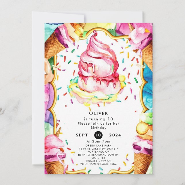 Boho Simple Magic Ice Cream Geburtstag Einladung (Vorderseite)