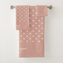 Boho Simple Modern Girly Polka Dot Neutral Pink Badhandtuch Set