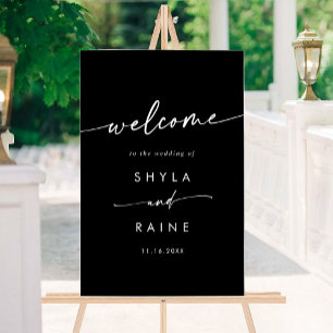 Boho Simple Modern White Black Wedding Willkommen Acrylschild