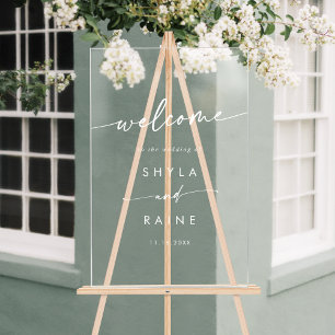 Boho Simple Modern White Clear Wedding Willkommen Acrylschild