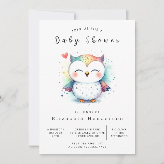 Boho Simple Owl Baby Dusche Einladung (Vorderseite)