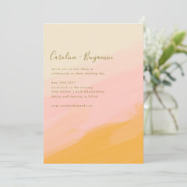 Boho Simple Watercolor Pink Yellow Script Wedding Einladung