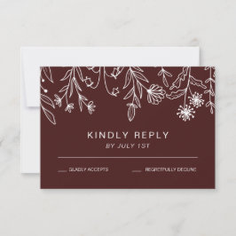 Boho Simple Wildblume burgundy Wedding RSVP Card Karte