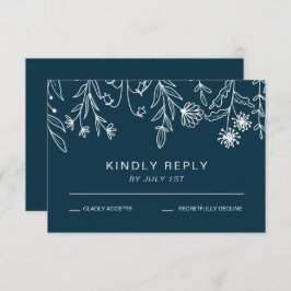 Boho Simple Wildblume Navy Blue Wedding RSVP Karte