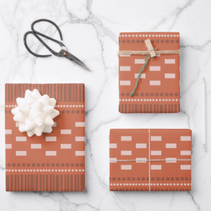 Boho skandinavische Linien Dots Rust Geschenkpapier Set