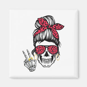 Boho Skeleton Peace Sign Messy Bun Ndana Halloween Magnet