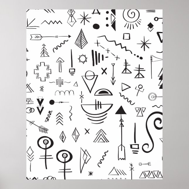 Boho-Skizzenmuster mit Doodle-Elementen Poster (Vorne)