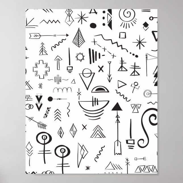 Boho-Skizzenmuster mit Doodle-Elementen Poster (Vorne)