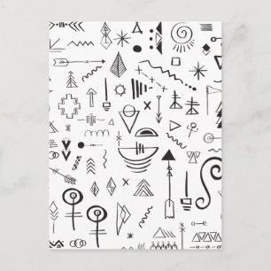 Boho-Skizzenmuster mit Doodle-Elementen Postkarte