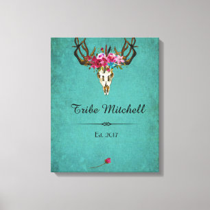 Boho Skull Blume Name Wall Leinwand