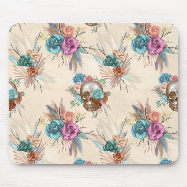 Boho Skull mit Blume Mousepad (Vorne)
