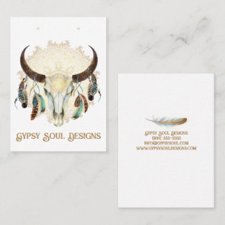 Boho Skull mit Feathers Earring Card Visitenkarte