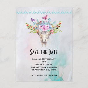 Boho Skull mit Floral Bouquet Save the Date Postkarte