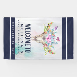 Boho Skull mit Schmetterlingen und Blume Geburtsta Banner