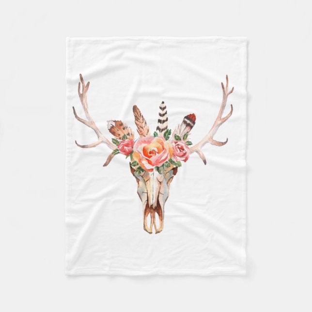BoHo Skull Wasserfarbe Custom Fleece Blanket (Vorderseite)