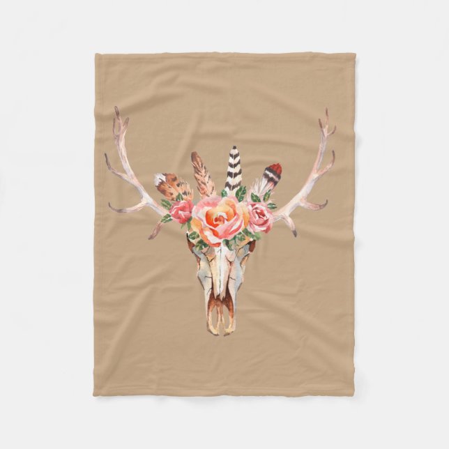 BoHo Skull Wasserfarbe Custom Fleece Blanket (Vorderseite)