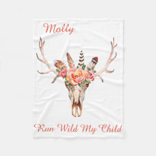 BoHo Skull Wasserfarbe Custom Fleece Blanket NAME