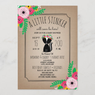 Boho Skunk Floral Cardstock Babydusche Einladung