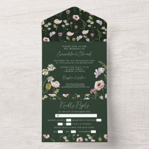 Boho Smaragdgrüne Wilde Blumen Botanische Hochzeit All In One Einladung
