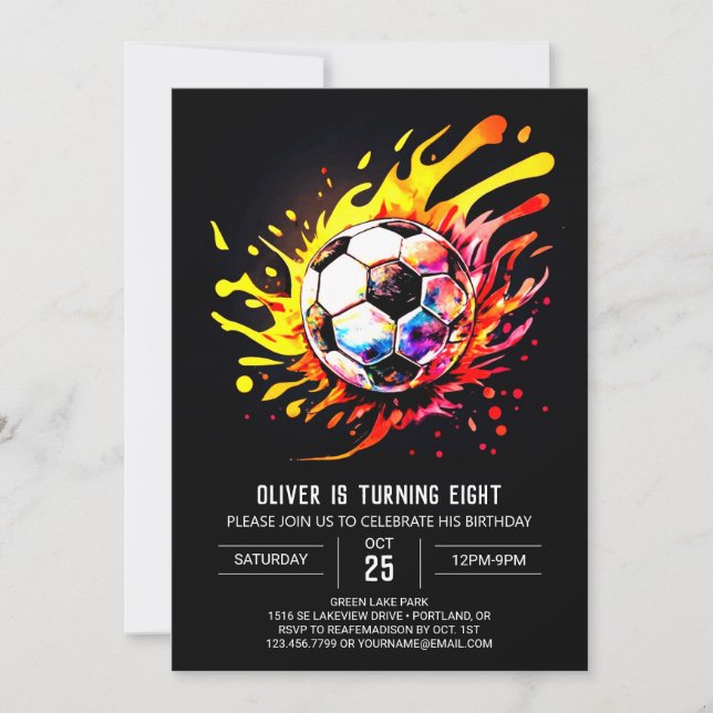 Boho Soccer Children's Printable Geburtstag Einladung (Vorderseite)