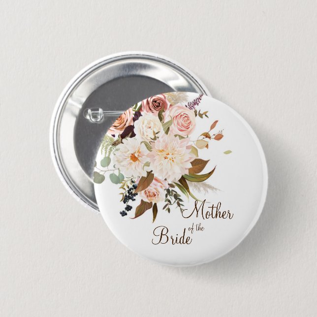Boho Soft farbige Rose/weiße Blume Hochzeit Button (Vorne & Hinten)