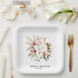 Boho Soft farbige Rose/weiße Blume Hochzeit Pappteller