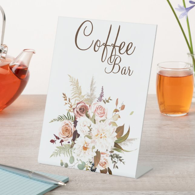 Boho Soft farbige Rose/weiße Blume Kaffee Bar Sockelschild (In Situ)