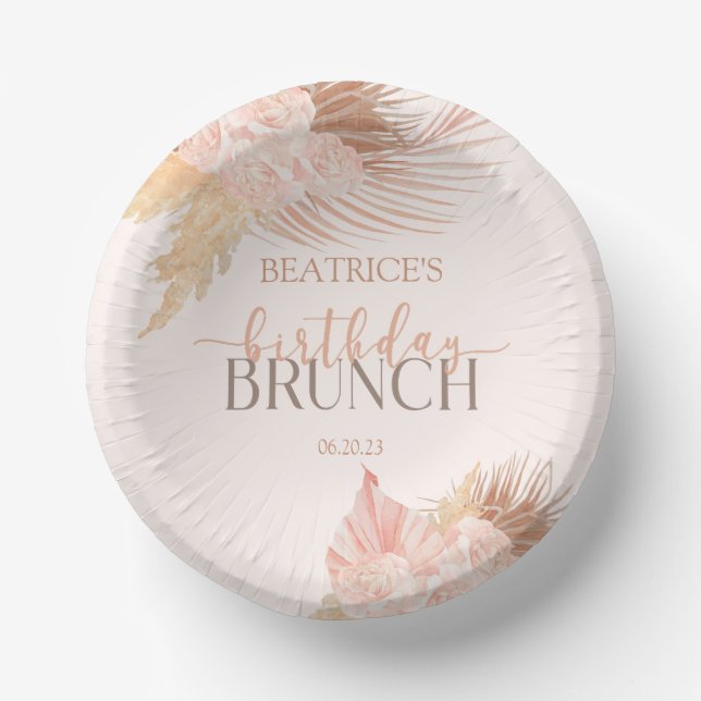 Boho Soft Pink Blume Birthday Brunch Party Pappteller (Vorderseite)