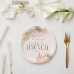 Boho Soft Pink Blume Birthday Brunch Party Pappteller