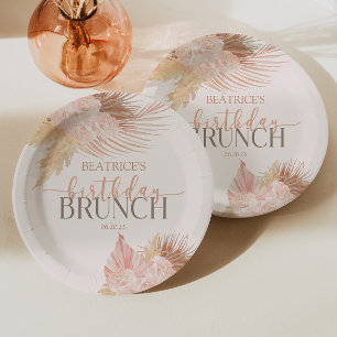 Boho Soft Pink Blume Birthday Brunch Party Pappteller