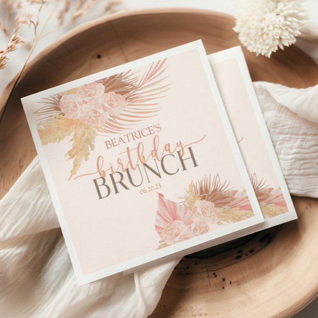 Boho Soft Pink Blume Birthday Brunch Party Serviette (Von Creator hochgeladen)